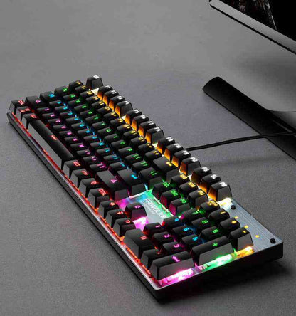 Mechanical Waterproof Gaming Keyboard with RGB lighting on a gray surface