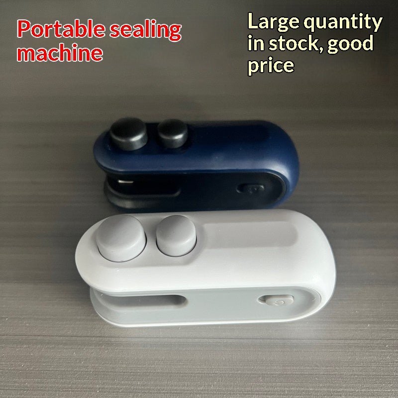 Two portable sealing machines on a gray surface with promotional text.
