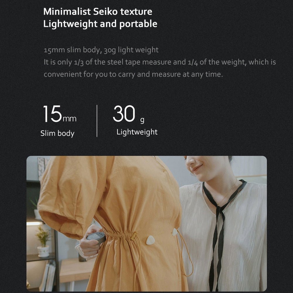 Product description with Seiko measurement details and a lifestyle image of two people.