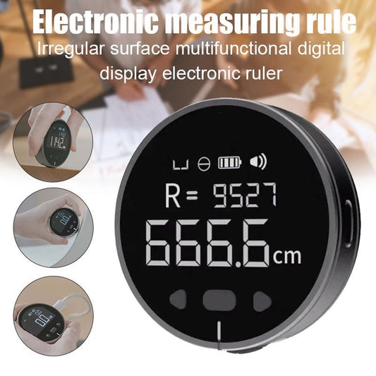 Electronic measuring rule with digital display on a blurred background