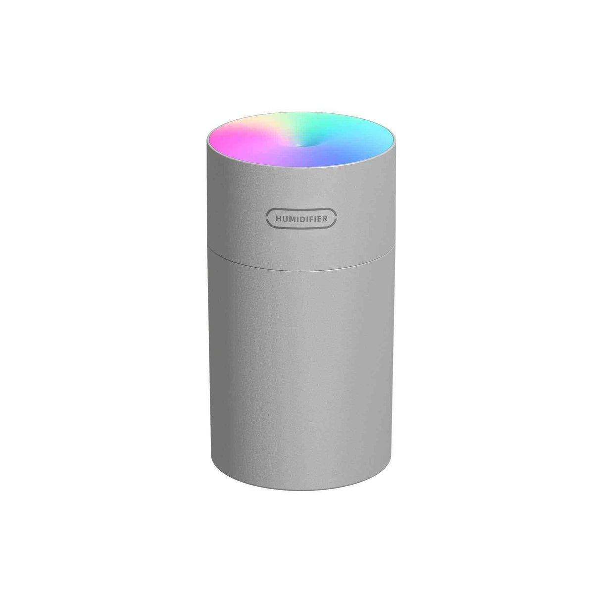 Silver humidifier with colorful light on a white background