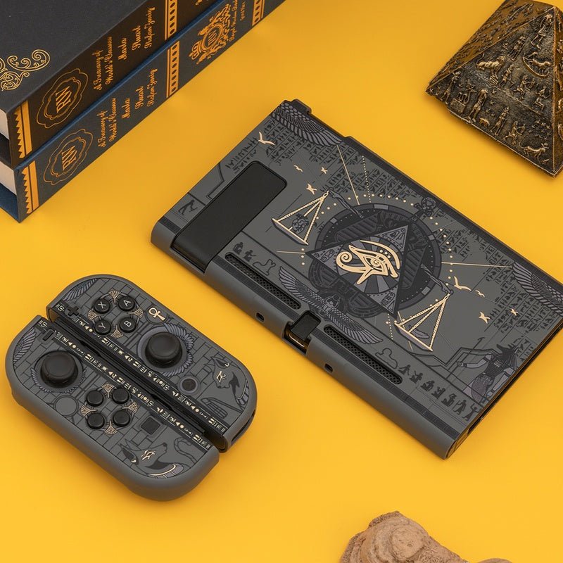 Gaming console with stylized design on a yellow background