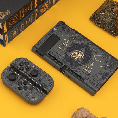 Gaming console with stylized design on a yellow background