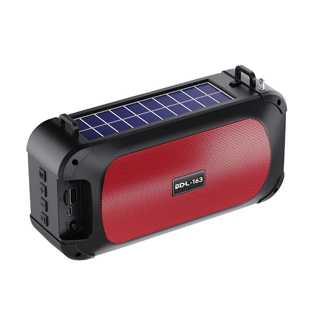 Red and black portable power station with solar panel on a white background