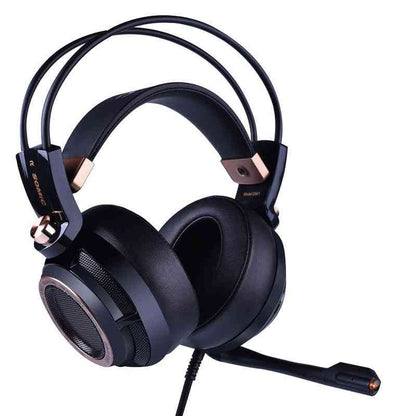 Black gaming headset with microphone on a white background