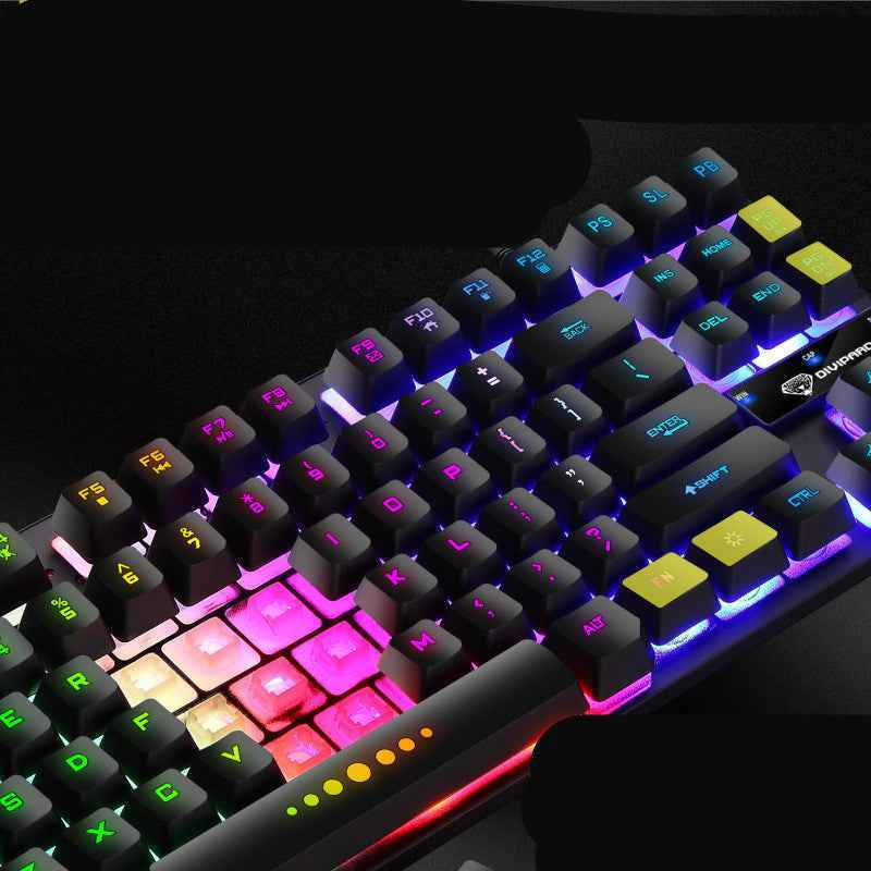Colorful gaming keyboard with RGB lighting on a dark background