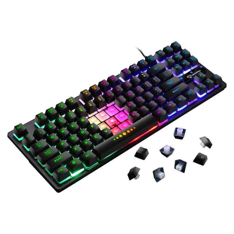 Mechanical keyboard with RGB lighting and keycaps on a white background