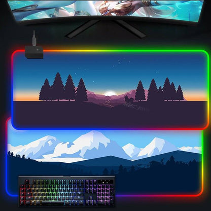 Oversized RGB Luminous Mouse Pad – Landscape Design, Non-Slip, Gaming Desk Mat - TechTronic