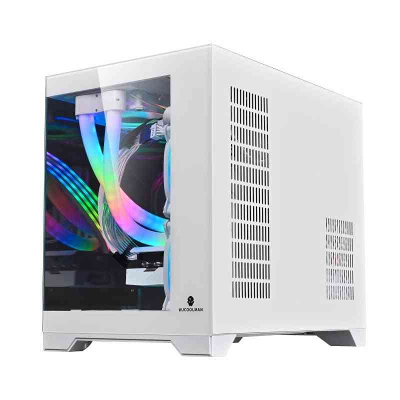 White computer case with RGB lighting on a white background