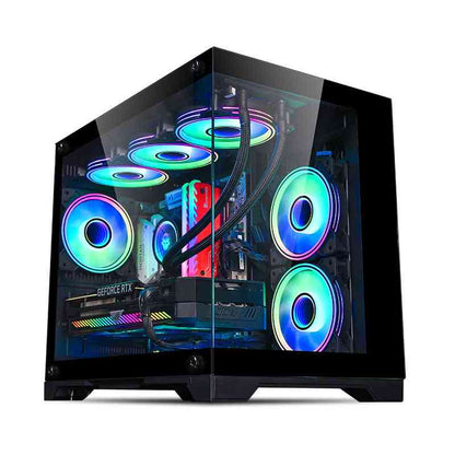 Computer case with RGB lighting on a white background