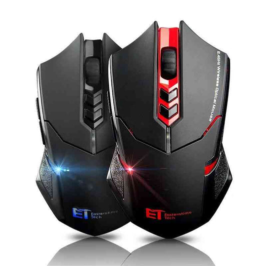Two black gaming mice with red accents on a white background