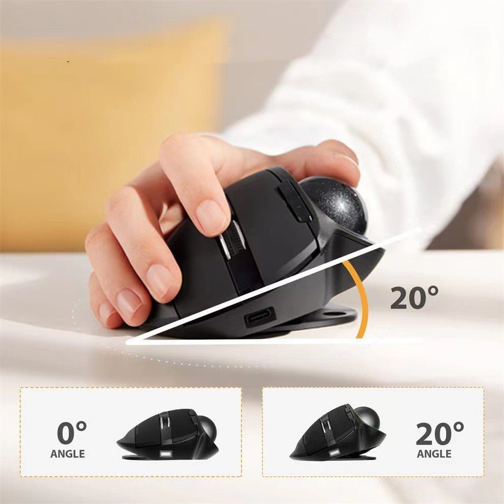 Hand using a ergonomic mouse with adjustable angles on a neutral background