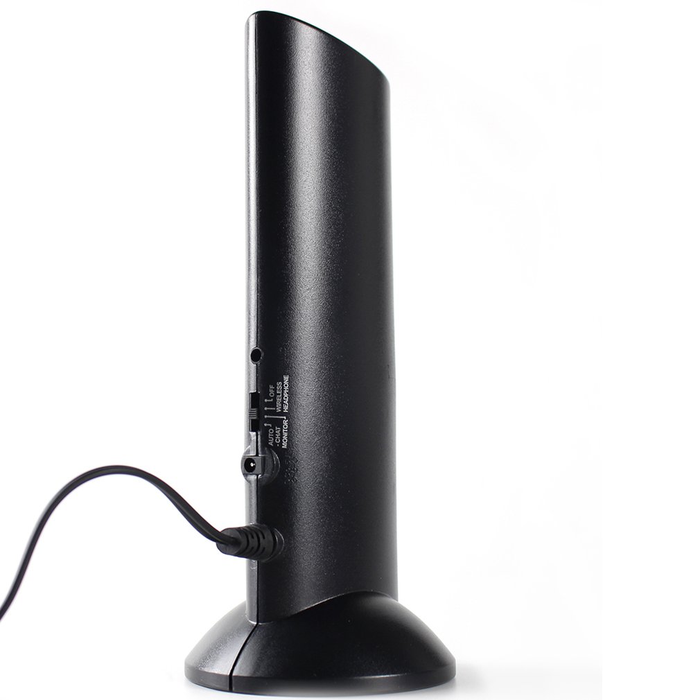 Black electronic device with a cable on a white background