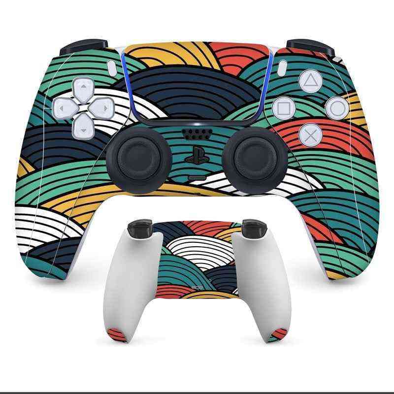 Colorful patterned gaming controller on a white background