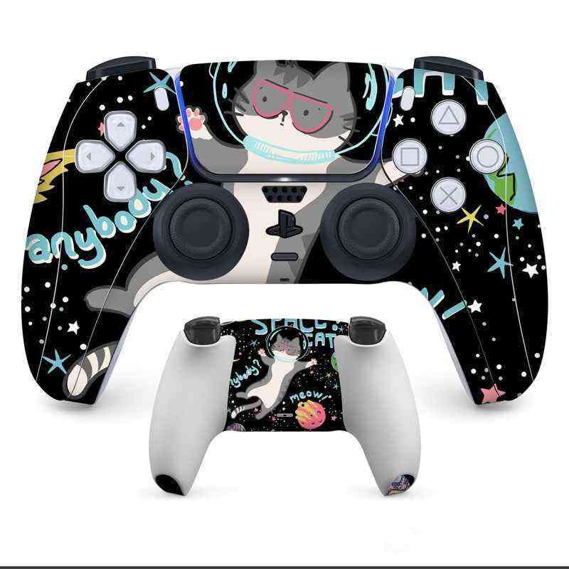 Gaming controller with a cat-themed skin on a white background