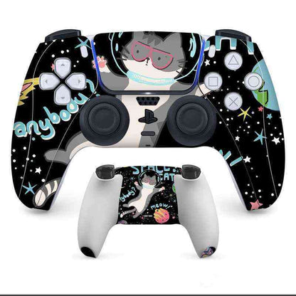 Gaming controller with a cat-themed skin on a white background