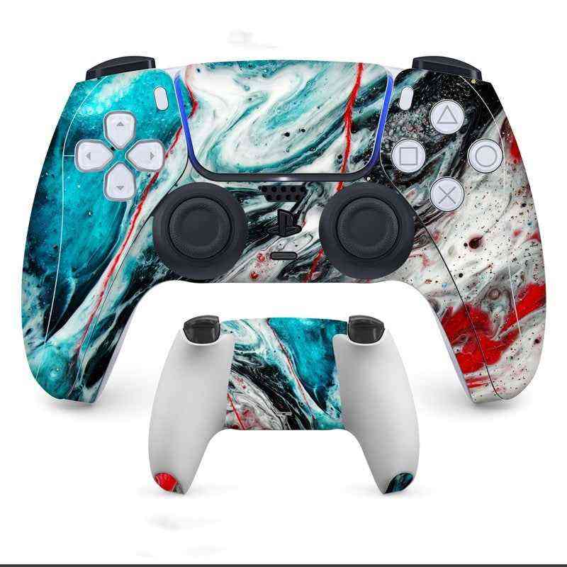 Gaming controller with a marbled design on a white background