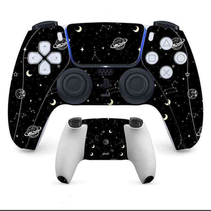 Black gaming controller with space-themed design on a white background