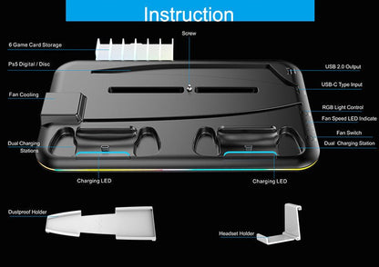 Gaming console back panel with labeled features on a black background