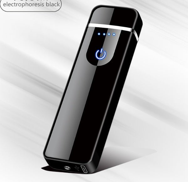 Black electronic device with power indicator on a light gray background