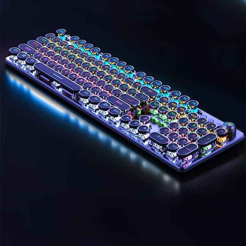 🎹 Retro Punk Electroplated Knob Luminous Mechanical Keyboard – Vintage RGB Design ✨ - TechTronic