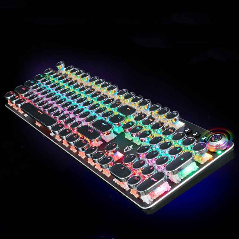 🎹 Retro Punk Electroplated Knob Luminous Mechanical Keyboard – Vintage RGB Design ✨ - TechTronic