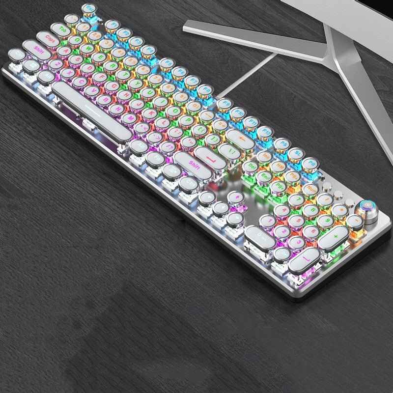 🎹 Retro Punk Electroplated Knob Luminous Mechanical Keyboard – Vintage RGB Design ✨ - TechTronic