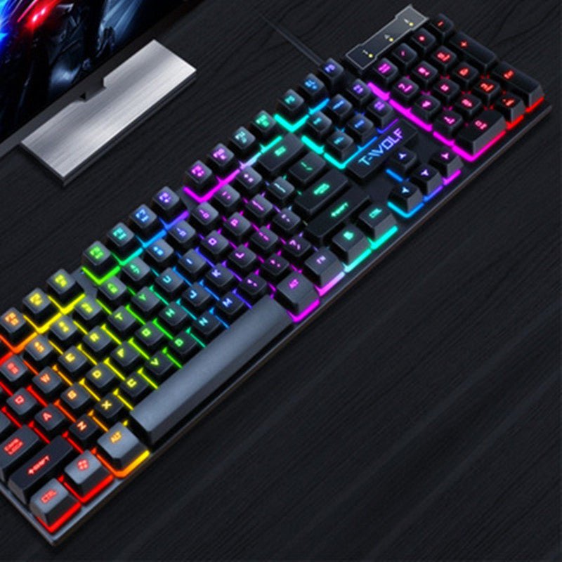 Mechanical keyboard with RGB lighting on a dark surface