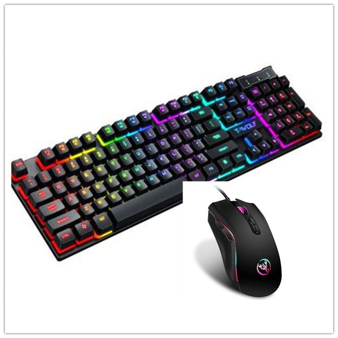 Gaming keyboard and mouse set with RGB lighting on a white background