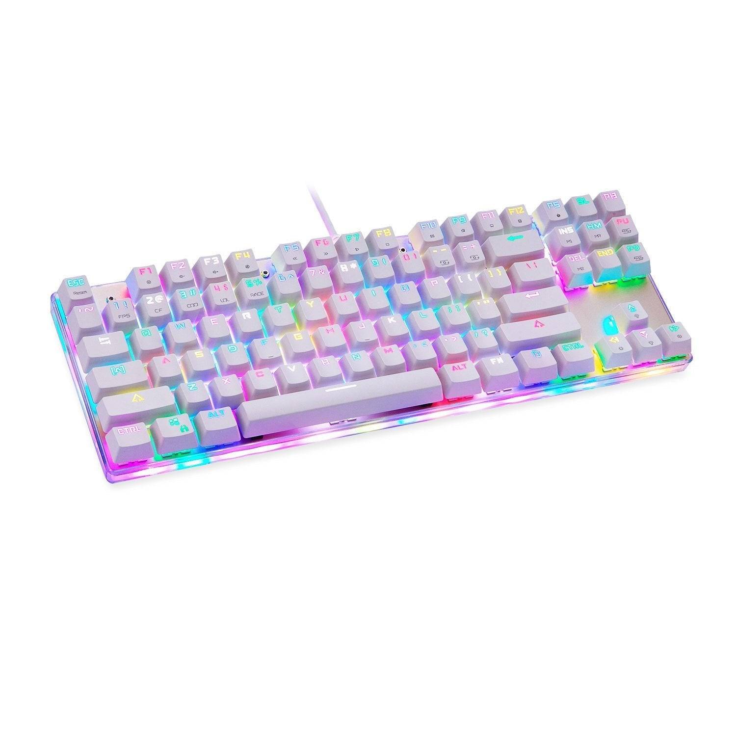 RGB Mechanical Keyboard with Transparent Bottom Cover – 87 Keys, Wired USB, White Green/Red Switches - TechTronic