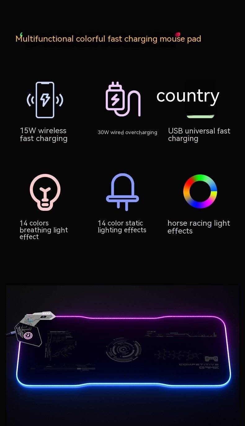 RGB Wireless Charging Mouse Pad – 30×80cm, USB Hub, Gaming Desk Mat - TechTronic