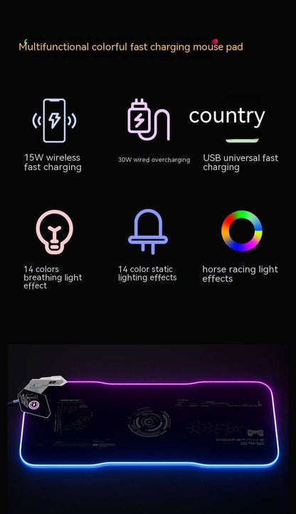 RGB Wireless Charging Mouse Pad – 30×80cm, USB Hub, Gaming Desk Mat - TechTronic