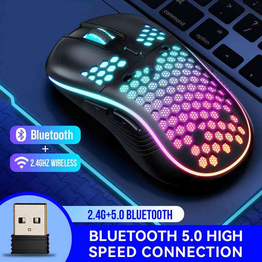 SA-1 RGB Wireless Gaming Mouse – Dual Mode Bluetooth & 2.4GHz, 3200 DPI, Honeycomb Shell