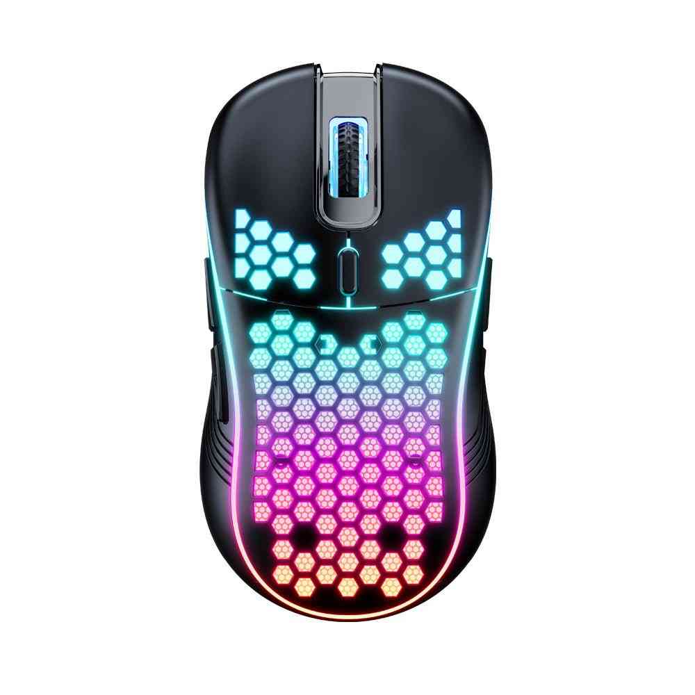 Gaming mouse with colorful LED lighting on a white background