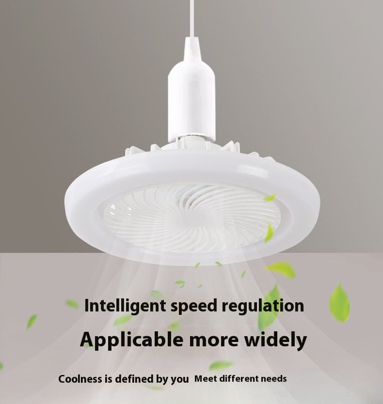 Ceiling fan with text on an abstract background