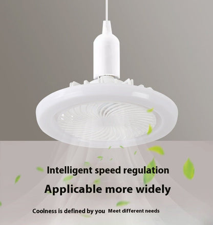 Ceiling fan with text on an abstract background