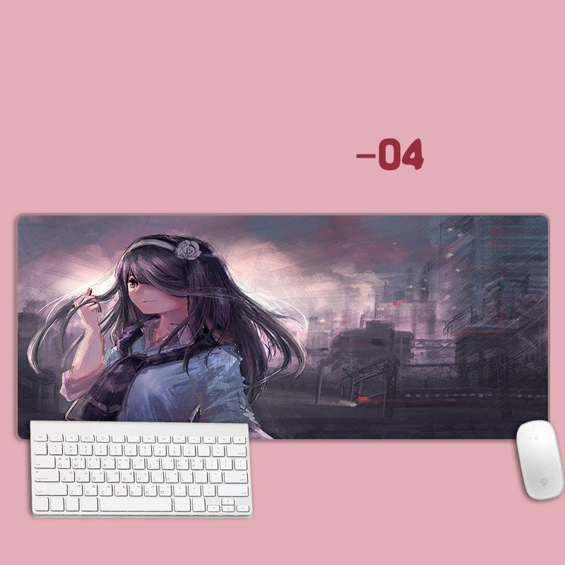 Mouse pad with anime character design on a pink background