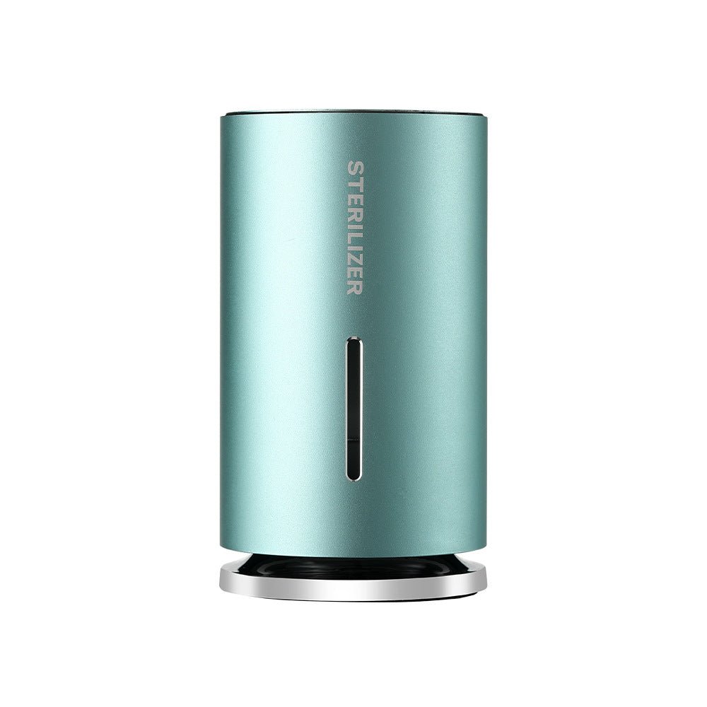 Blue cylindrical sterilizer on a white background