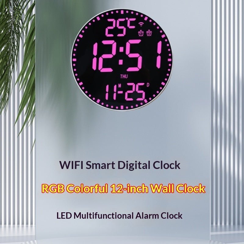 WIFI Smart Digital Clock with RGB display on a light gray background
