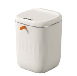 White trash can with a silver lid on a white background