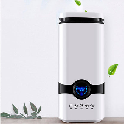 White humidifier with digital display on a light gray background