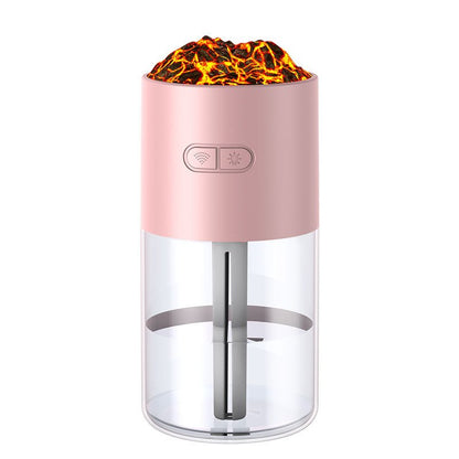 Pink and clear lamp with lava-like top on a white background