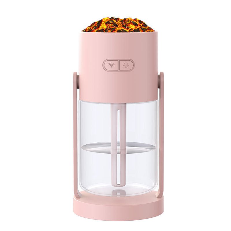 Pink portable lamp with a clear glass base on a white background