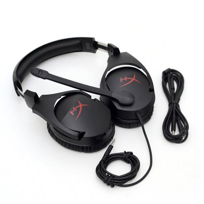 Black gaming headset with red logo on a white background