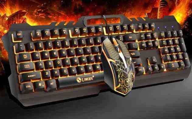 Gaming keyboard with a knife accessory on a fiery background
