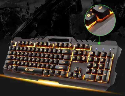 Gaming keyboard with RGB lighting on a dark background