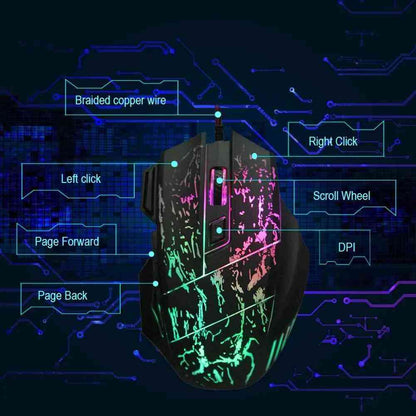 Gaming mouse with RGB lighting on a digital circuit board background