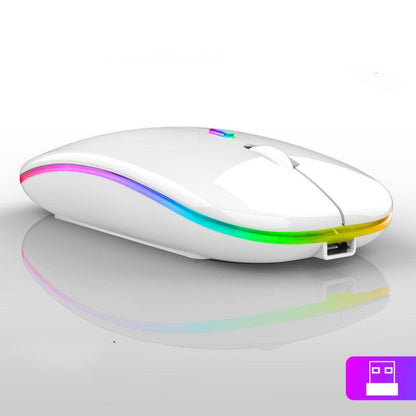 White computer mouse with rainbow LED lighting on a white background