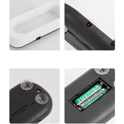 Close-up details of a Toshiba product with screws and internal components.