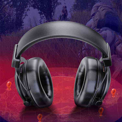 Black headphones on a map with a purple and red gradient background